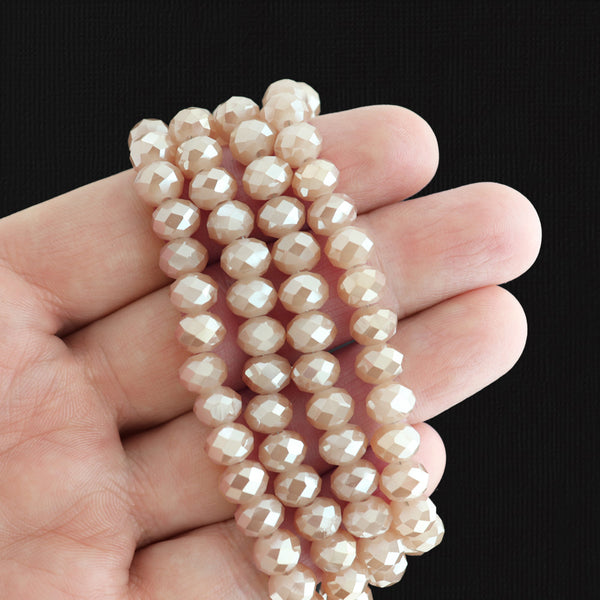 Faceted Glass Beads 8mm x 5mm - Cream White - 1 Strand 70 Beads - BD1647