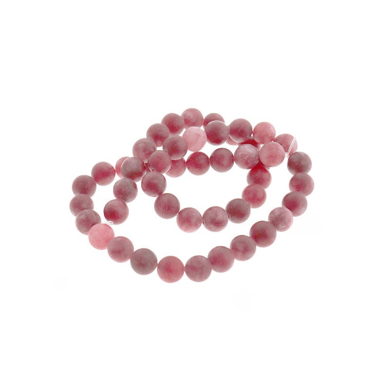 Perles rondes en jade naturel 8 mm - Framboise givrée - 1 rang 45 perles - BD775