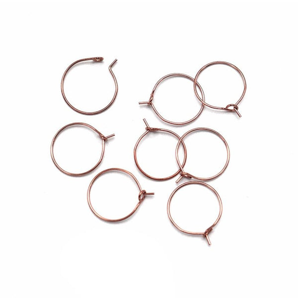 Rose Gold Stainless Steel Earring Wires - Wine Charms Hoops - 16mm - 10 Pieces - FD943