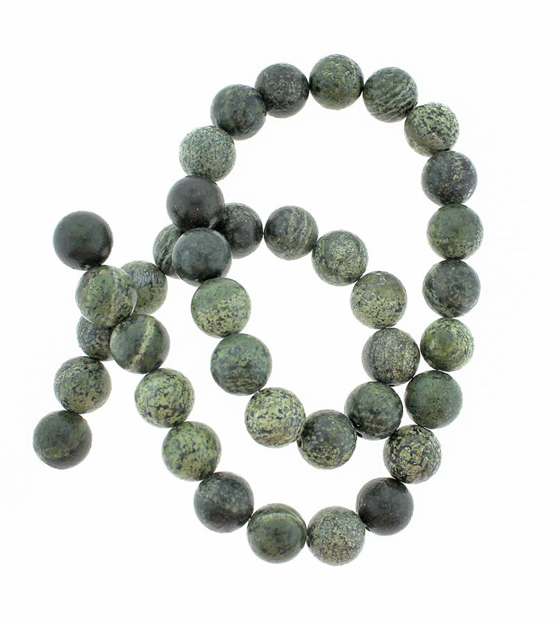 Round Natural Zebra Jasper Beads 10mm - Forest Green Marble - 10 Beads - BD1416