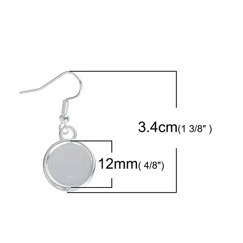 Silver Tone Cabochon Earrings - French Hook - 12mm Tray - 6 Pieces 3 Pairs - Z025