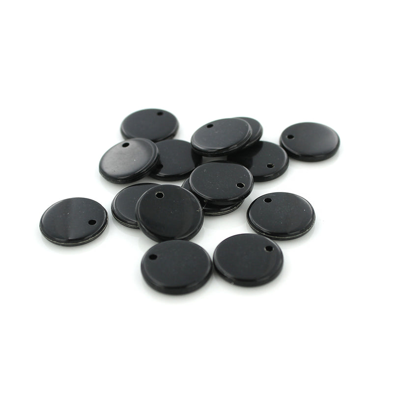 12 breloques rondes en acrylique noir - Z817