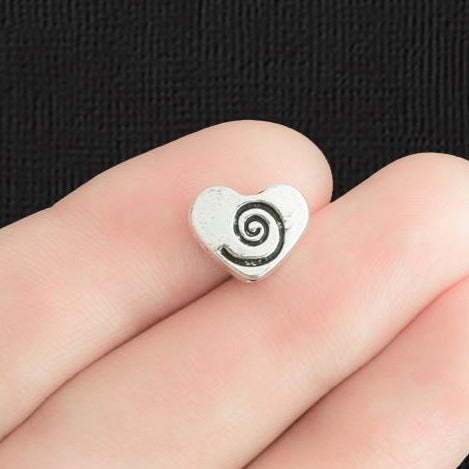 Heart Swirl Spacer Beads 11mm x 9mm - Antique Silver Tone - 15 Beads - SC1068