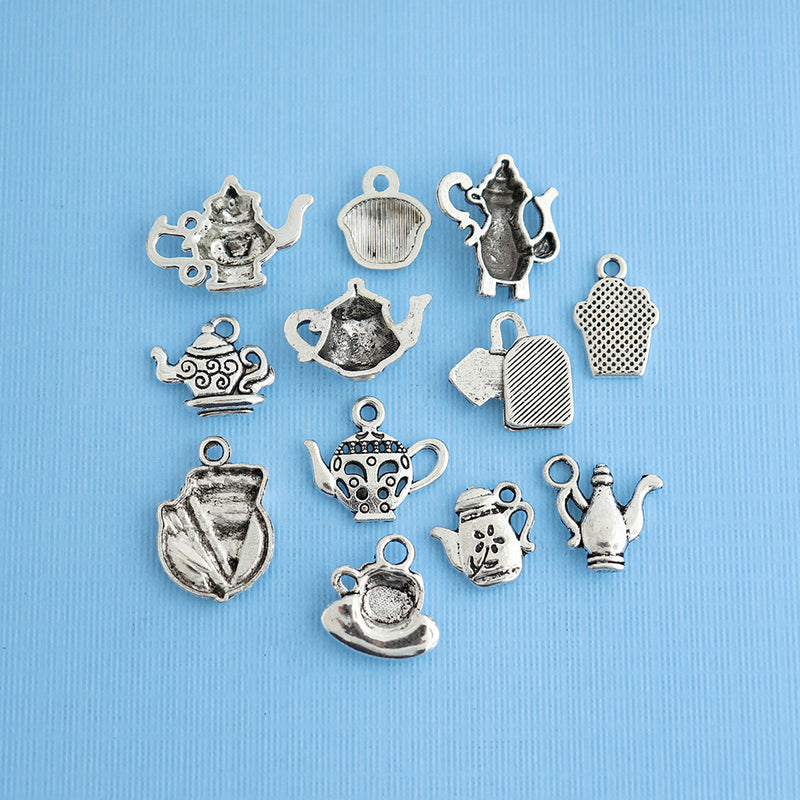 Tea Charm Collection Antique Silver Tone - 12 Different Charms - COL006