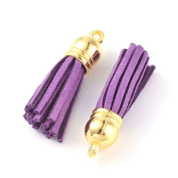 Suede Tassels - Purple and Gold Tone - 4 Pieces - Z169