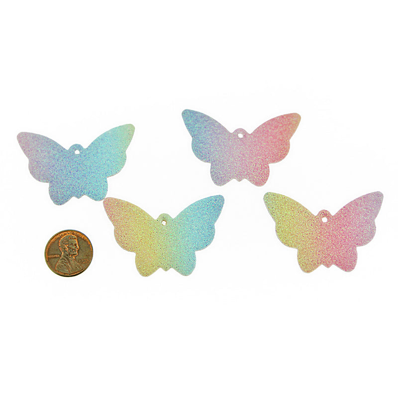 Imitation Leather Butterfly Pendants - Glitter Rainbow - 4 Pieces - LP008