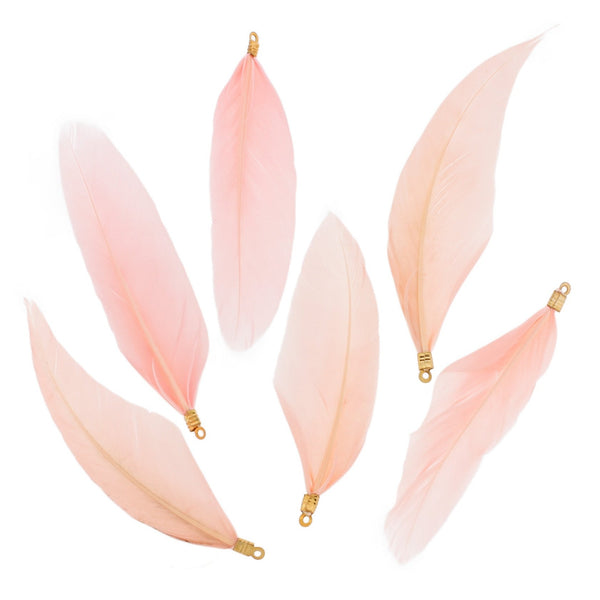 Feather Pendants - Gold Tone and Peach - 8 Pieces - Z1017