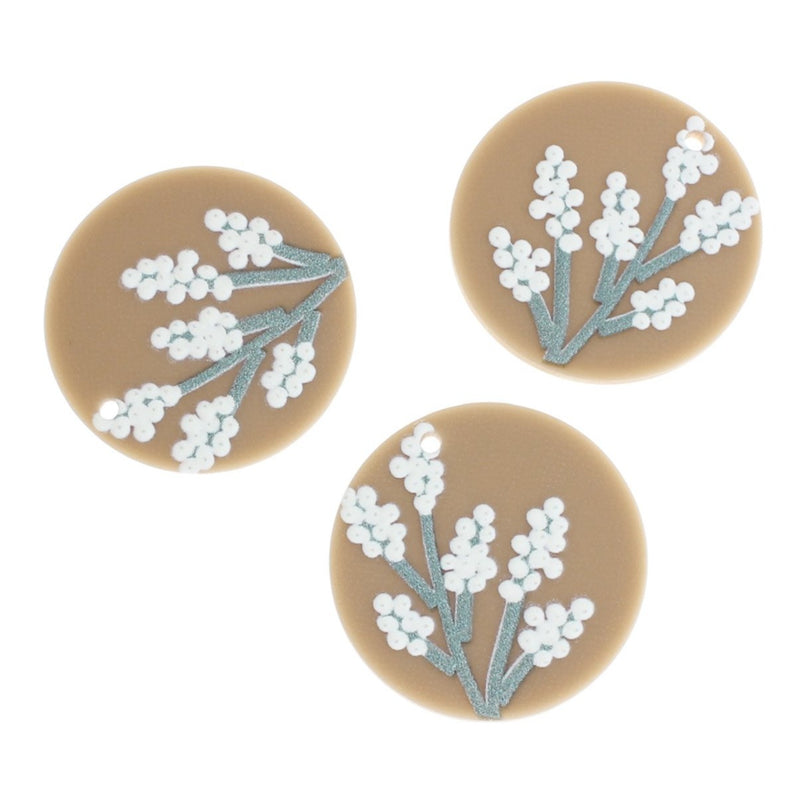 2 White Flower Acrylic Charms - K003