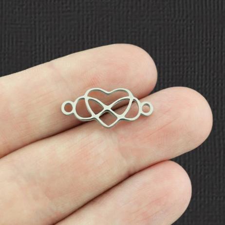 2 Infinity Heart Silver Tone Stainless Steel Charms 2 Sided - SSP115