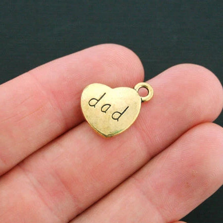 6 Dad Heart Antique Gold Tone Charms 2 Sided - GC487