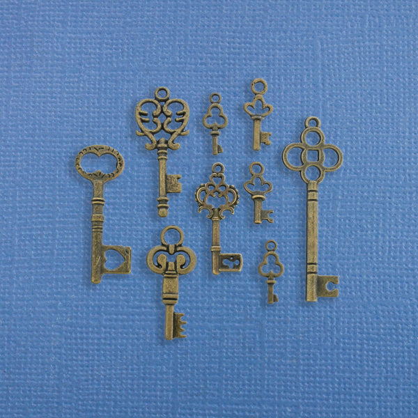 Key Charm Collection Bronze Antique Ton 9 Charms - COL196