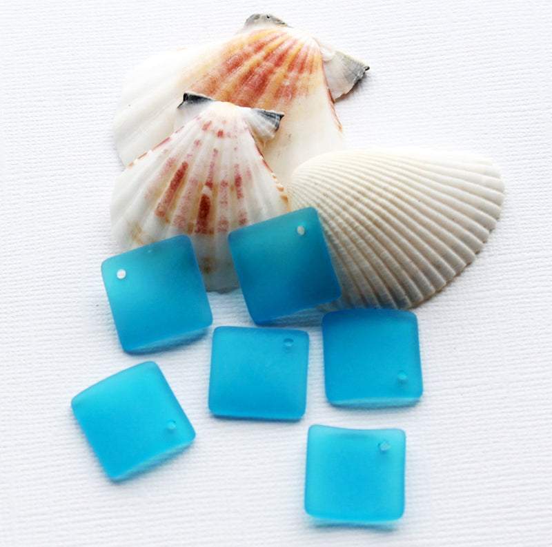 2 Sky Blue Curved Diamond Cultured Sea Glass Charms - U020