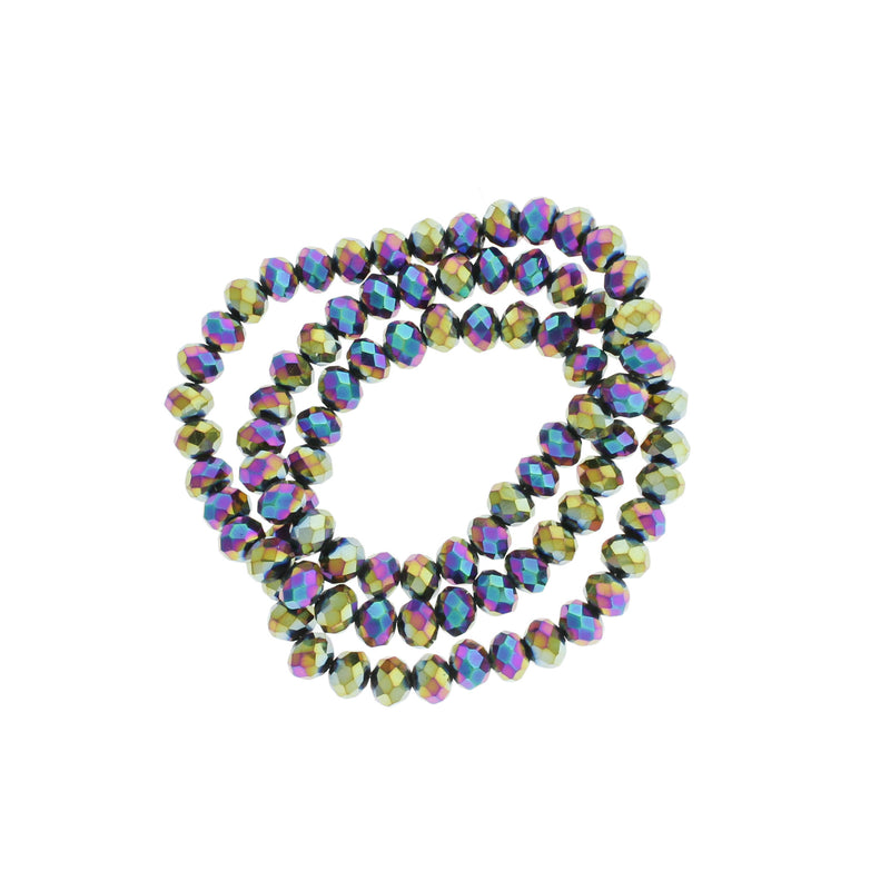 Faceted Glass Beads 6mm - Electroplated Rainbow - 1 Strand 92 Beads - BD569