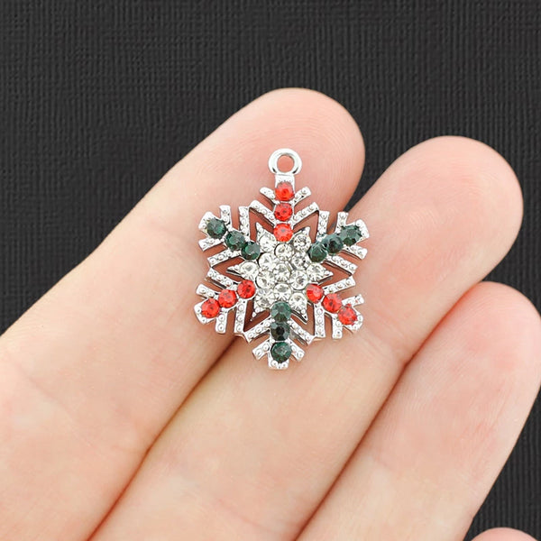 2 Snowflake Silver Tone Charms with Inset Rhinestones - SC6435
