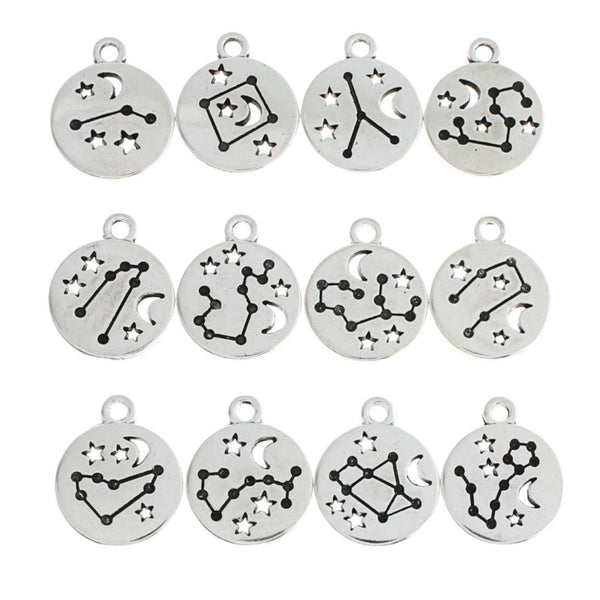 Zodiac Constellation Collection Antique Silver Tone 12 Different Charms - COL366H