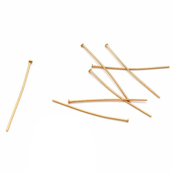 24K Gold Plated Stainless Steel Flat Head Pins - 30mm - 25 Pieces - PIN098