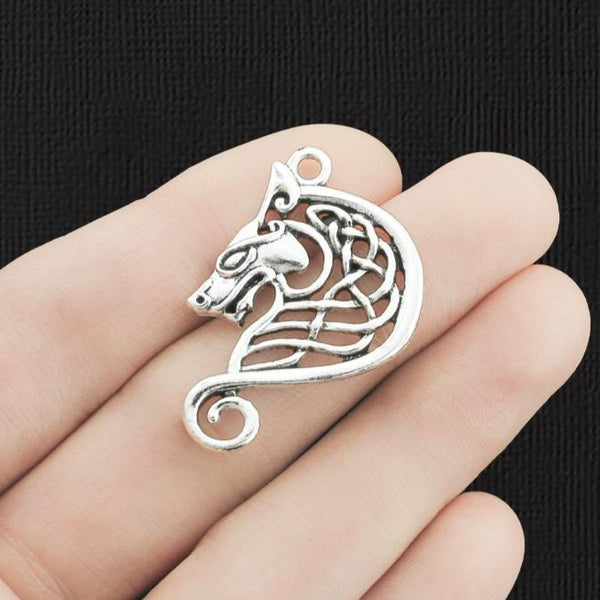 2 Wolf Antique Silver Tone Charms - SC2857