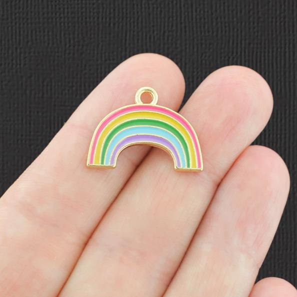 4 Rainbow Gold Tone Enamel Charms - E847