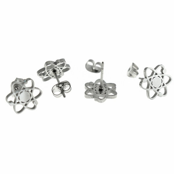 Boucles d'Oreilles Acier Inoxydable - Clous Atome Chimie - 11mm - 2 Pièces 1 Paire - ER589