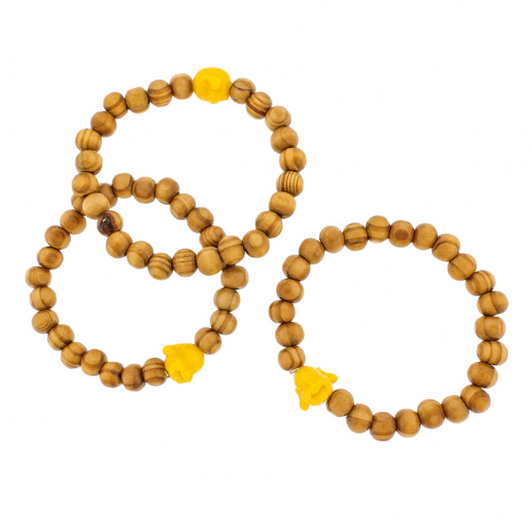 Bracelet Perles Bois Rondes - 43mm - Bouddha Résine Jaune - 1 Bracelet - BB072