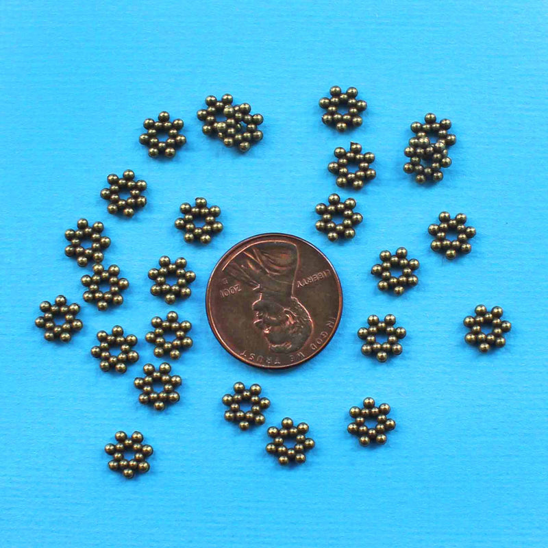 Daisy Spacer Beads 7mm - Bronze Tone - 50 Beads - BC614