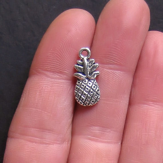 BULK 50 Pineapple Antique Silver Tone Charms 2 Sided - SC360
