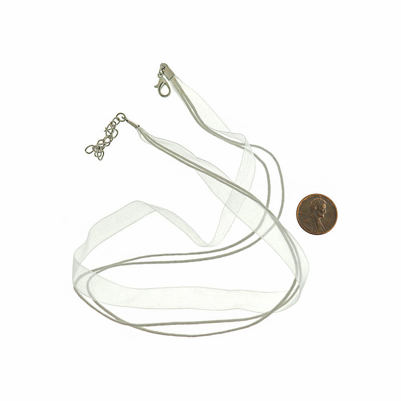 White Organza Ribbon Necklaces 17" Plus Extender - 6mm - 5 Necklaces - N179