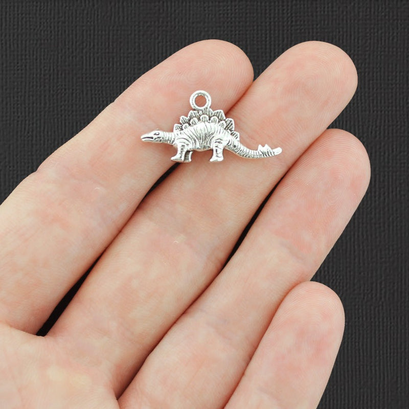 8 Dinosaur Antique Silver Tone Charms 2 Sided - SC6259