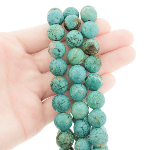 Perles rondes en howlite naturelle 12 mm - Tons de terre givrés - 1 brin 32 perles - BD1023