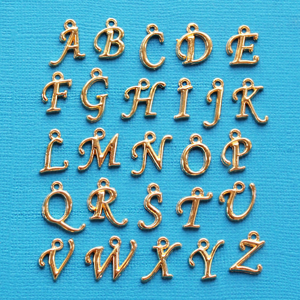 26  Alphabet Cursive Letter Gold Tone Charms - 1 Set - ALPHA900