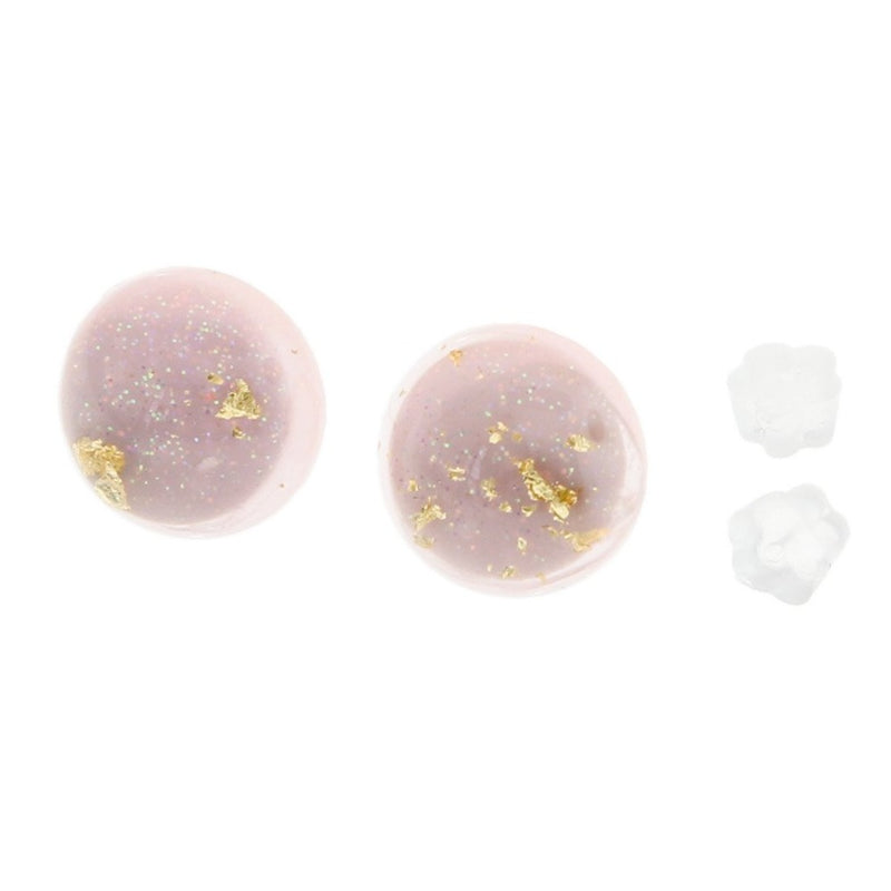 Resin Stainless Steel Earrings - Pink and Gold Studs - 12mm - 2 Pieces 1 Pair - ER331