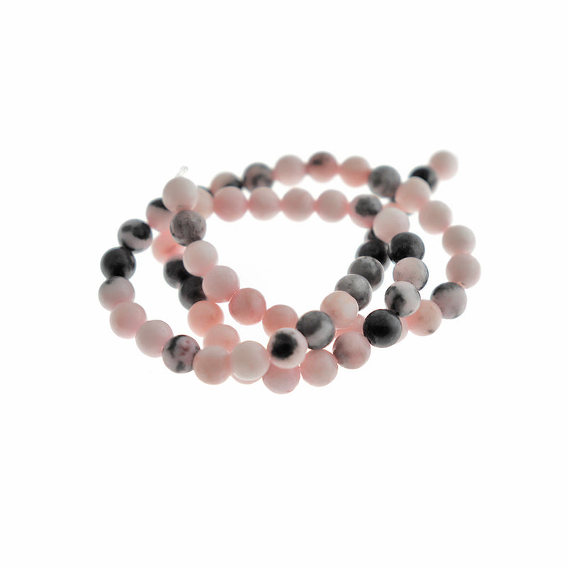 Perles rondes en jaspe zèbre rose naturel 6mm - Gris orageux et rose - 1 brin 63 perles - BD1378