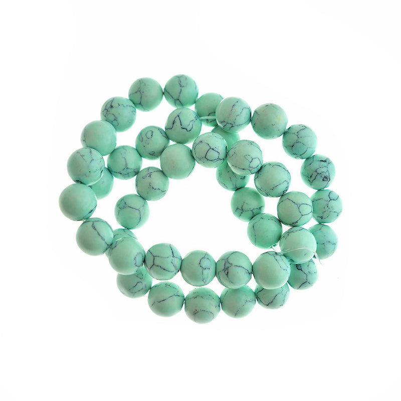 Round Glass Beads 10mm - Mint Green Marble - 1 Strand 41 Beads - BD2792
