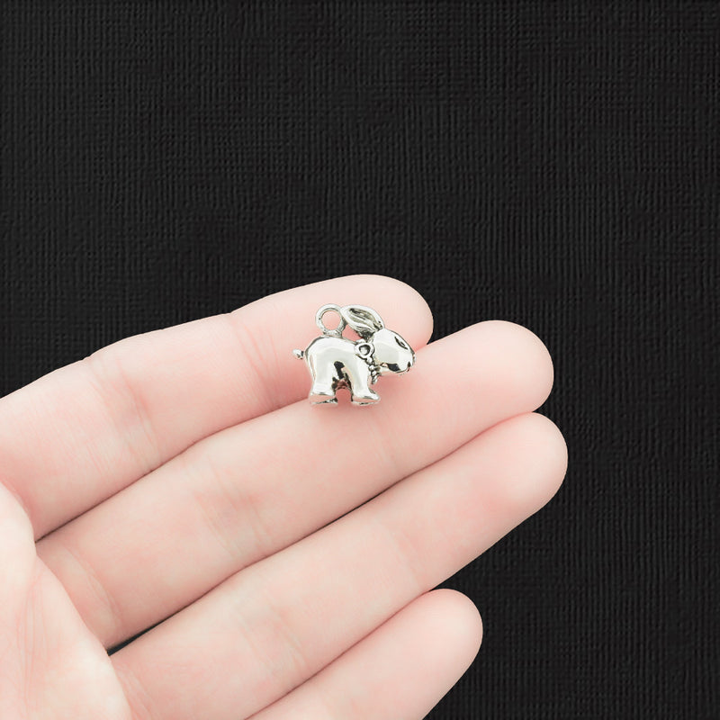 2 Rabbit Antique Silver Tone Charms 3D - SC3290