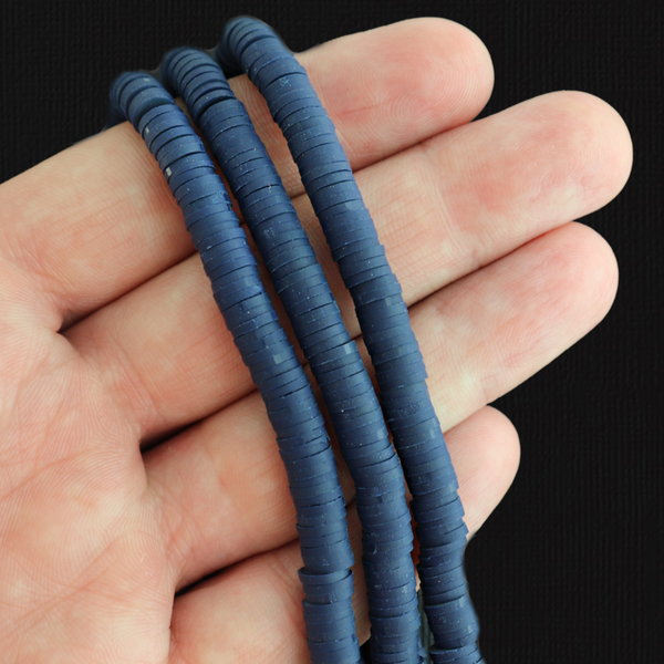 Heishi Polymer Clay Beads 4mm x 1mm - Dark Navy - 1 Strand 350 Beads - BD812