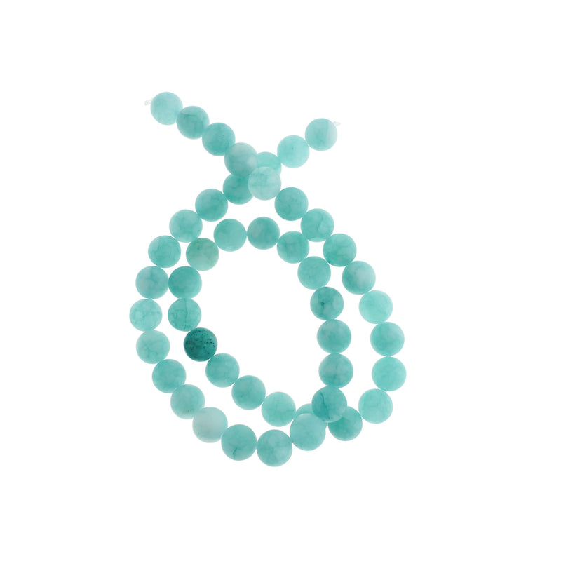 Round Natural Jade Beads 8mm - Frosted Aqua - 1 Strand 46 Beads - BD1533