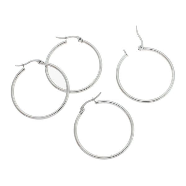 Boucles d'oreilles créoles - Acier inoxydable - Dos à levier 34 mm - 2 pièces 1 paire - FD1039