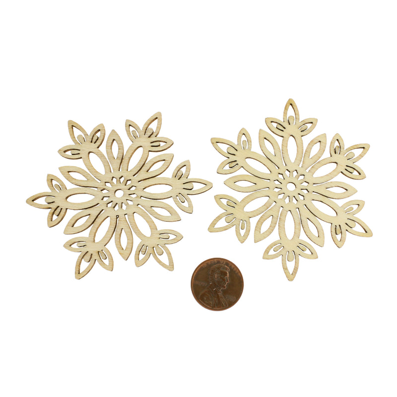 4 Snowflake Natural Wood Charms 69mm - WP480