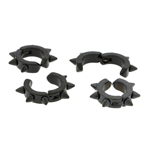Black Stainless Steel Earring Cuff - Geometric Spikes - 19mm x 13mm - 1 Piece - ER613