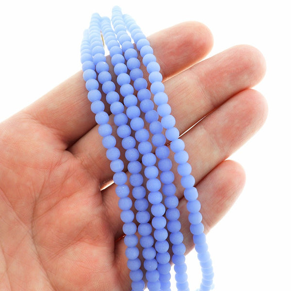 Round Cultured Sea Glass Beads 4mm - Periwnkle - 1 Strand 48 Beads - U195