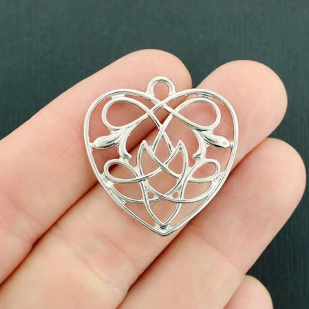 4 Celtic Knot Heart Silver Tone Charms - SC3143