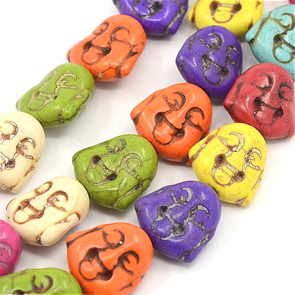 Buddha Perles synthétiques Turquoise 20mm x 18mm - Couleurs arc-en-ciel assorties - 1 brin 21 perles - BD551