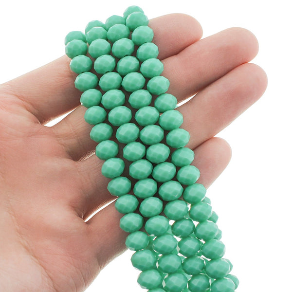 Faceted Glass Beads 8mm x 6mm - Sea Green - 1 Strand 60 Beads - BD2687