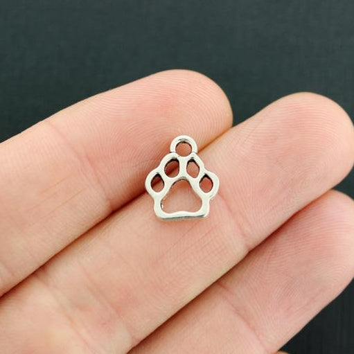 BULK 50 Dog Paw Antique Silver Tone Charms 2 Sided - SC1541