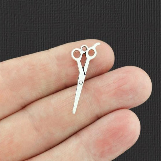6 Hairstylist Scissors Antique Silver Tone Charms 2 Sided - SC3021
