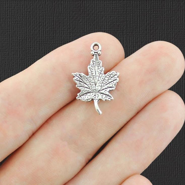 12 Maple Leaf Antique Silver Tone Charms 2 Sided - SC7005