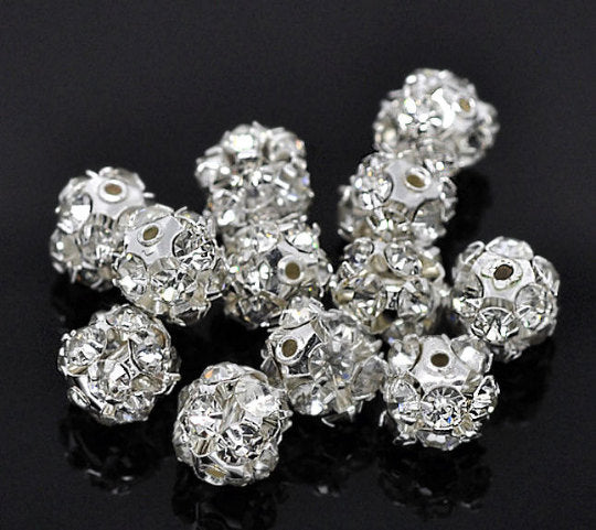 Perles d'espacement rondes en strass 10 mm - ton argent - 4 perles - SC6501