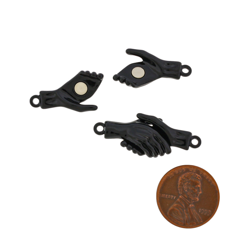 Black Enamel Hand Magnetic Clasp 33mm x 13mm - 2 Clasps 4 Pieces - FD406