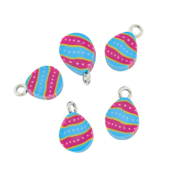 25 Pink and Blue Easter Egg Polymer Clay Charms 2 Sided - K636
