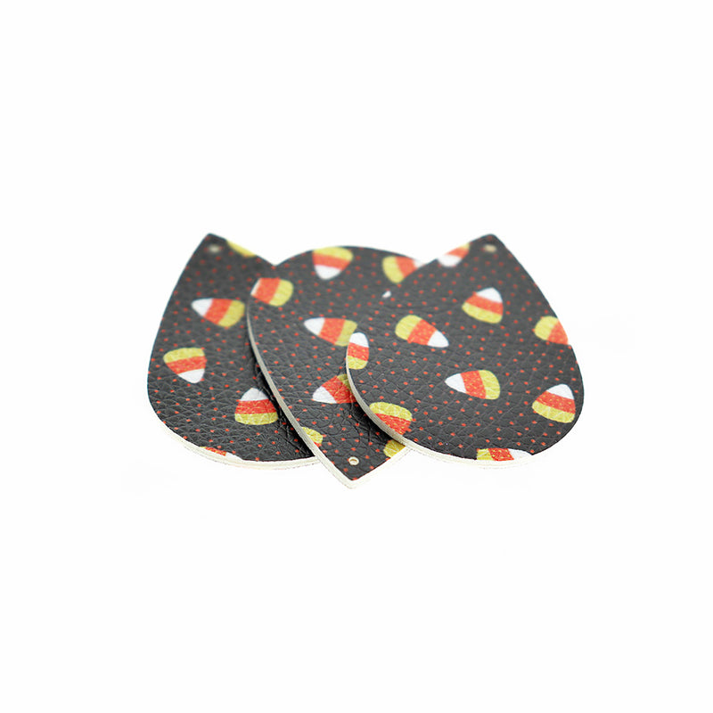Imitation Leather Teardrop Pendants - Black Candy Corn - 4 Pieces - LP114